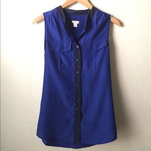 JCrew Factory Blue Button Down Blouse Tank Top